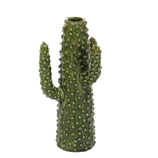 Green Ceramic Eclectic Vase, 12" x 5" x 6"